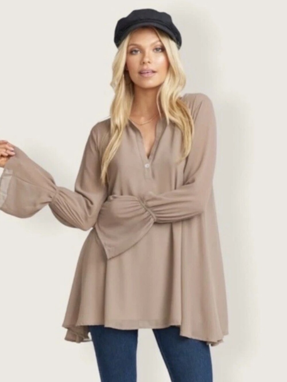 Show Me Your Mumu Women's Perveen Long Sleeve Chiffon Brown Boho Tunic Top Sz L